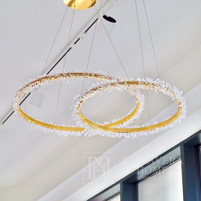 LED krištolo lempa, apvali lubinė lempa, žiedas, žavingas sietynas, modernus auksinis BRINA 60cm OUTLET