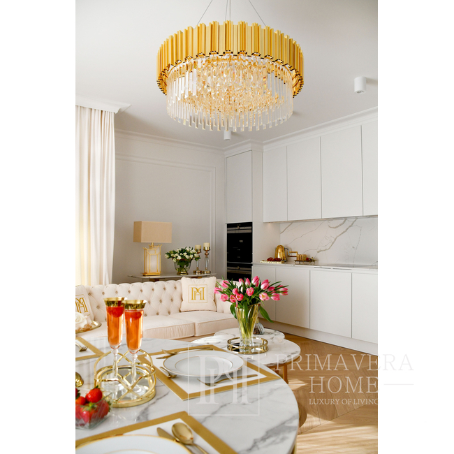 Glamour-Kronleuchter EMPIRE, 80 cm, luxuriöse runde Kristall-Hängelampe, Gold LICHT