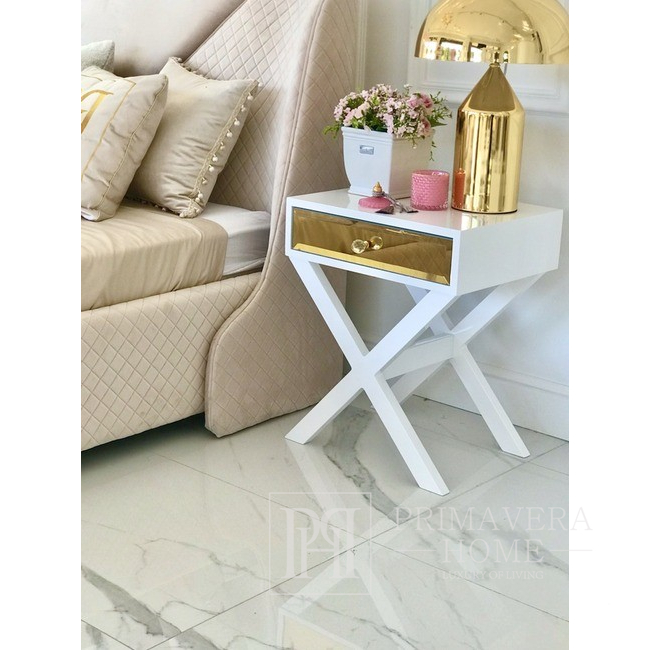 Modern side cabinet, auto, bedside, lacquered, glamor for the living room, bedroom, gold VIKI
