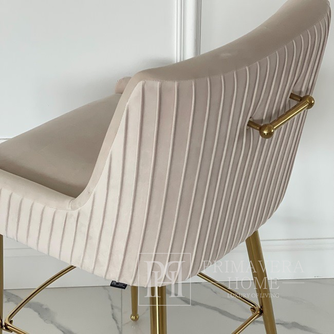 Modern glamor stool in beige golden velvet fabric PALOMA 