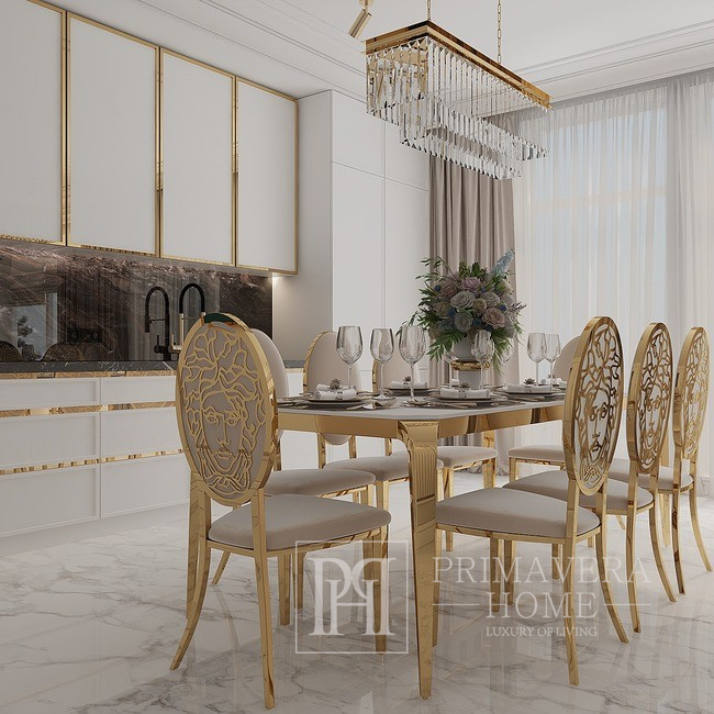Exclusive dining chair, modern, glamor, beige, gold MEDUSA