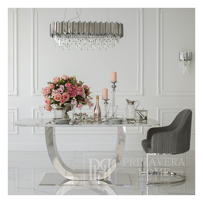 OPERA Silberner Glamour-Sessel für das Wohn- und Esszimmer grau OUTLET 