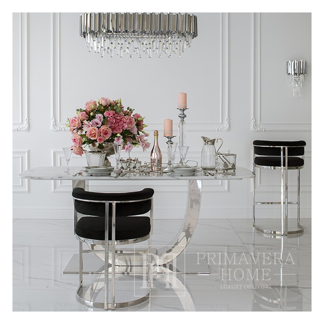 Exclusive glamor table for the dining room, modern, designer, white marble top, silver ART DECO