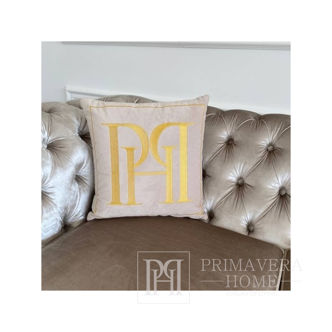 Pillow PH 40x40 with logo beige in velor fabric