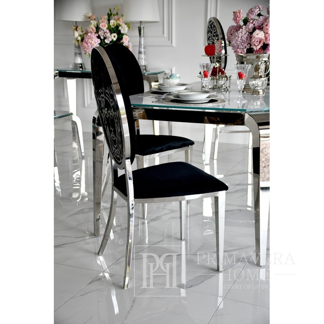 Exclusive dining chair, glamor, modern, steel black, silver MEDUSA