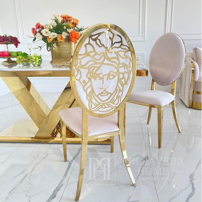 Exclusive dining chair, modern, glamor, beige, gold MEDUSA