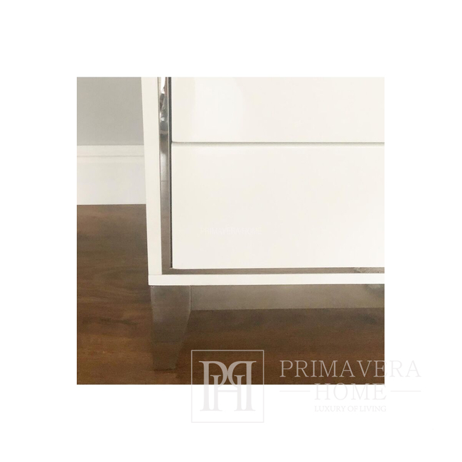 RTV chest of drawers LORENZO L SILVER High gloss white and silver  OUTLET