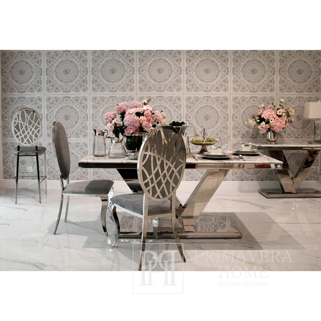 Luxurious, glamorous, modern stool in velvet gray, silver AZURO fabric
