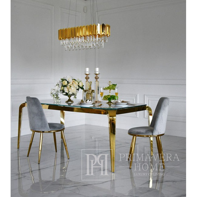 Glamour Esszimmerstuhl gepolstert Stahl Gold grau ENZO 48x48x84