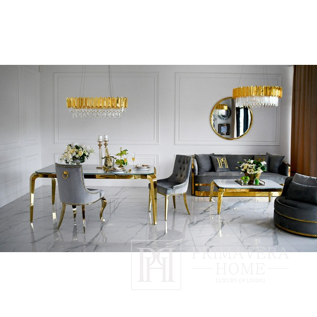 Gold gepolsterter Stuhl auf geraden Stahlbeinen MADAME Grey 