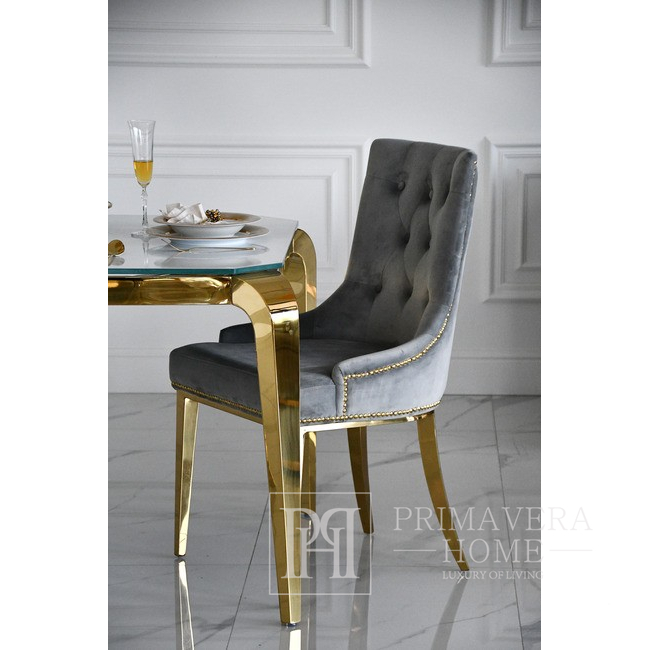 Gold upholstered chair on steel straight legs grey MADAME