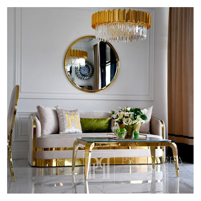 Modern coffee table, glamor, for the living room, with a glass top, gold ELITE