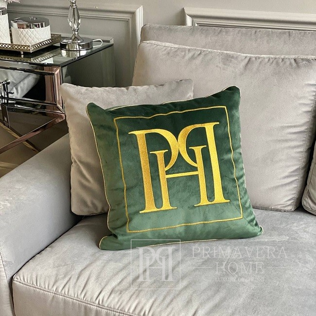 Elegant pillow 50x50, PH logo, decorative, green, gold, 