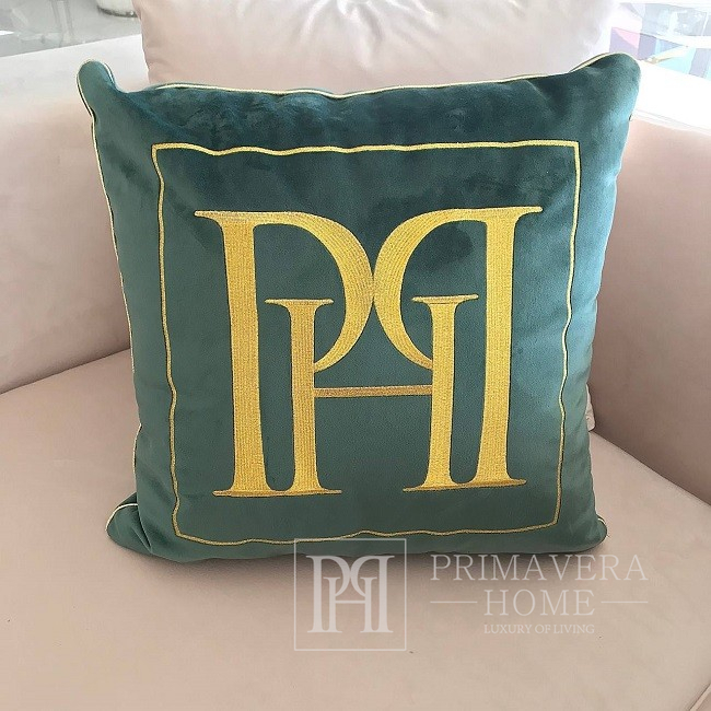 Elegantiška pagalvė 50x50, PH logotipas, dekoratyvinė, žalia, auksinė, 
