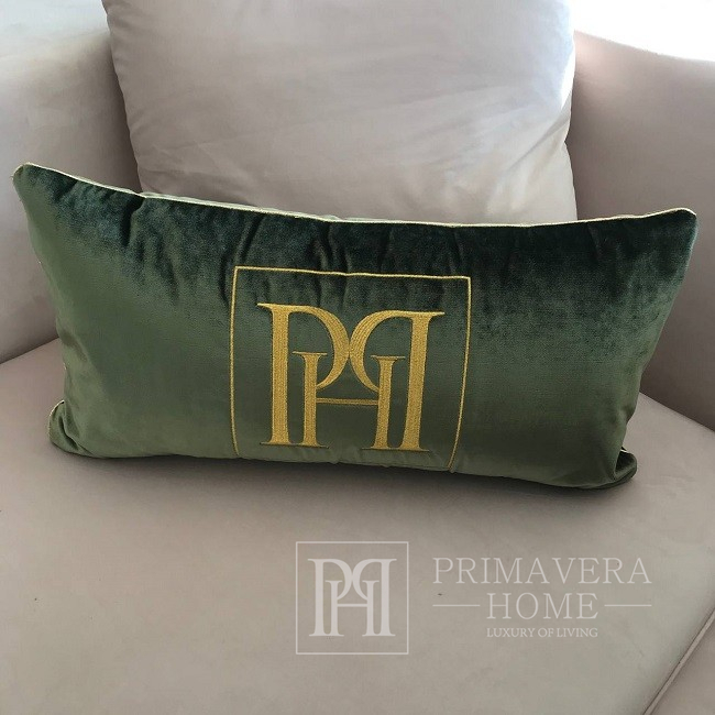Poduszka 30x60 ze złotym logo Ph, zielona, dekoracyjna