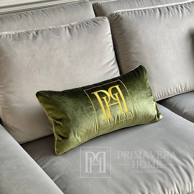 Decorative pillow 30x60 with golden Ph logo, green
