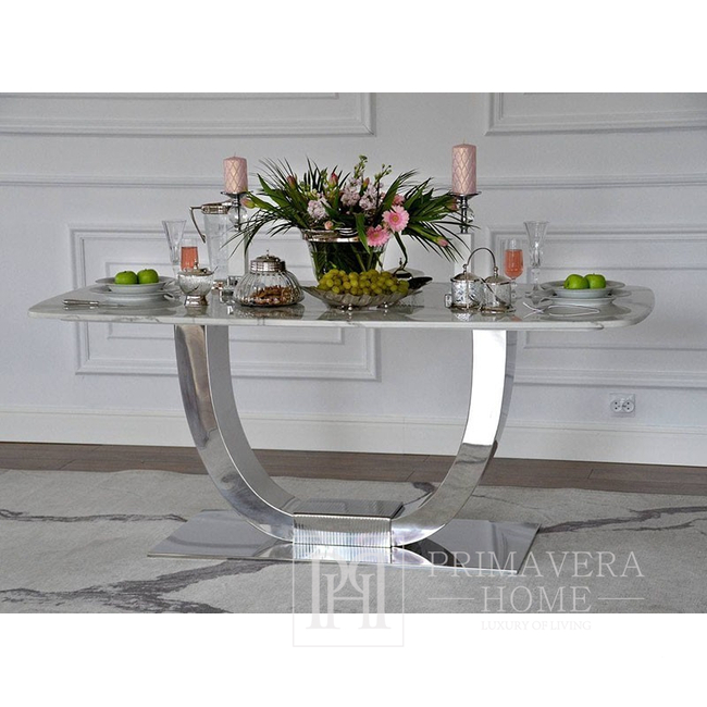 Glamour dining table silver steel white ART DECO table top OUTLET 