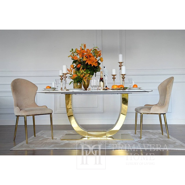 Exclusive glamor dining table, modern, designer, white marble top, gold ART DECO OUTLET