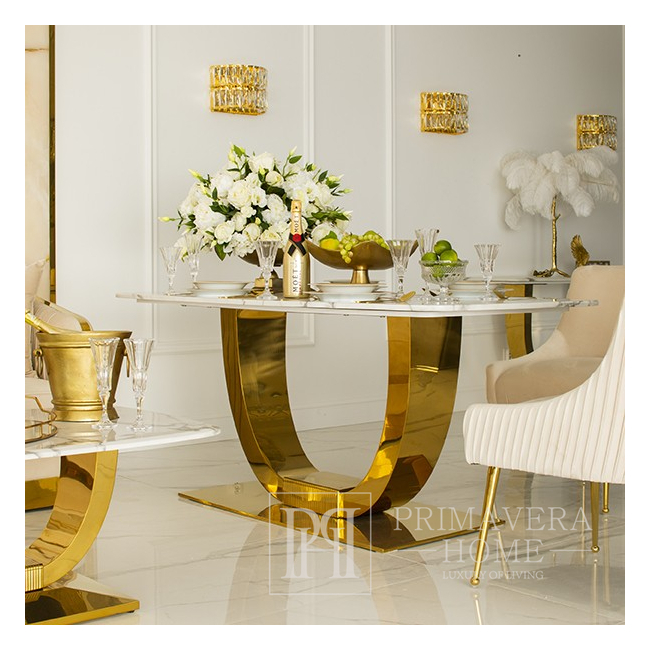 Exklusiver Glamour-Esstisch, modern, Designer, weiße Marmorplatte, goldenes ART DECO OUTLET 