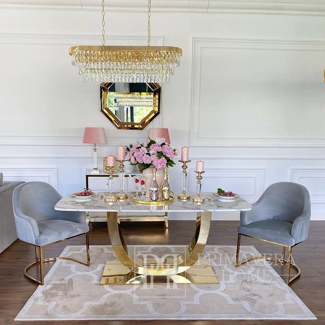 Išskirtinis spalvingas pietų stalas, modernus, dizainerio, balto marmuro stalviršis, auksinis ART DECO OUTLET