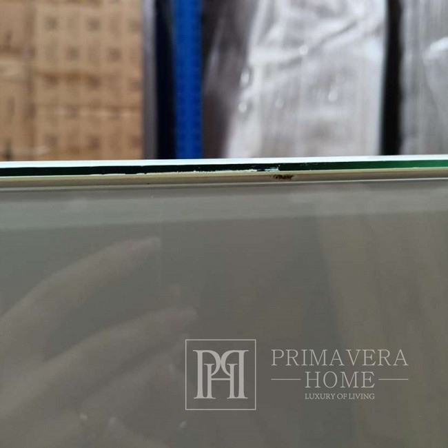 Stiklo komoda Franco glamor stiliaus, plieninės kojelės, balto aukso OUTLET