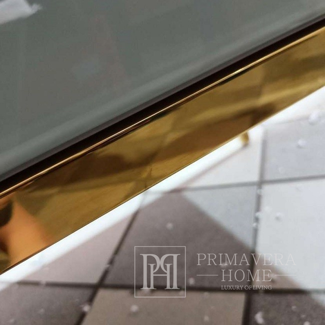 Kommode aus Glas im Franco Glamour Stil, Stahlbeine, Weißgold OUTLET