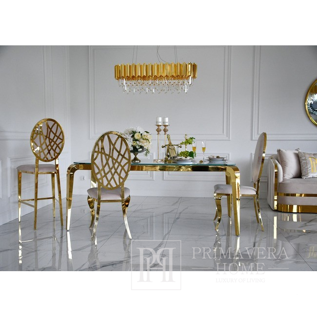 Valgomojo kėdė, elegantiška, plieninė, moderni, smėlio spalvos, auksinė AZURO OUTLET