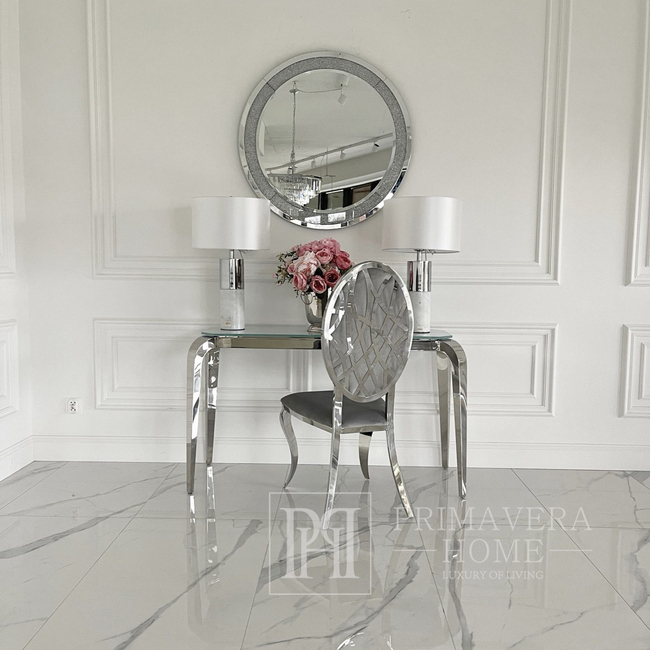 Luksusowe krzesło glamour, stalowe, nowoczesne, szare, srebrne AZURO