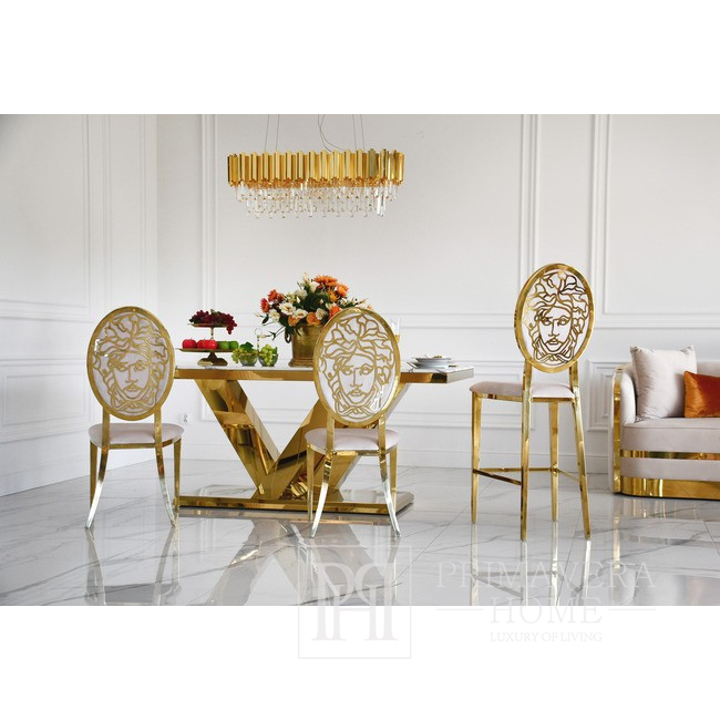 Luxurious, modern, glamor, island stool, beige, gold Medusa