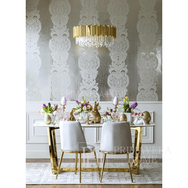 Moderner Glamour-Stuhl für das Esszimmer, Designer, für das Wohnzimmer, Stahl, für den Schminktisch, klein, rund, bequem, grau, gold ENZO OUTLET