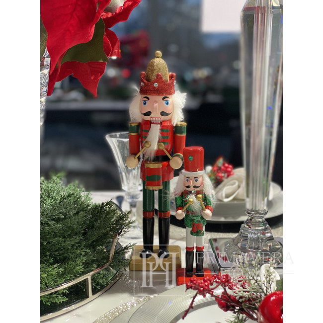 Christmas ornament, nutcracker, green and red, with chopsticks,