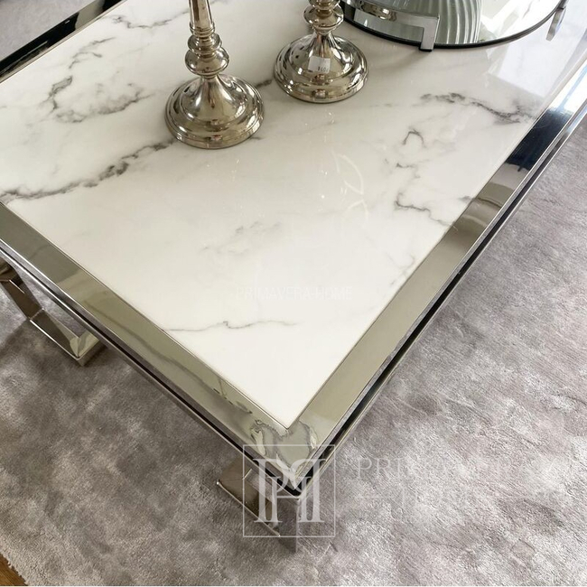 Glamor coffee table in New York style, stainless steel, white marble top OSKAR SILVER OUTLET 2