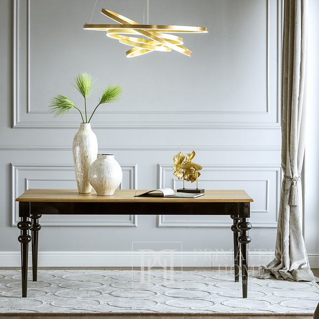 Glamūrinis stalas, elegantiškas, medinis, klasikinis valgomajam, neištiesiamas, blizgus, baltas MILANO