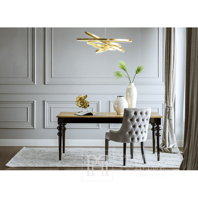 Glamūrinis stalas, elegantiškas, medinis, klasikinis valgomajam, neištiesiamas, blizgus, baltas MILANO
