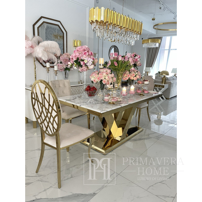Ekskluzywny stół, glamour, do jadalni, nowoczesny, biały marmur, złoty LV COLLECTION