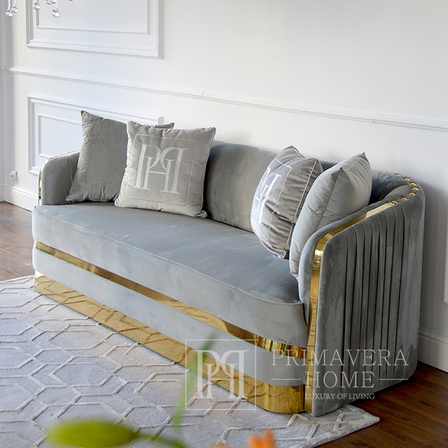 Elegantes und modernes Sofa gepolstert glamour für Wohnzimmer, New York Stil grau gold MADONNA OUTLET 