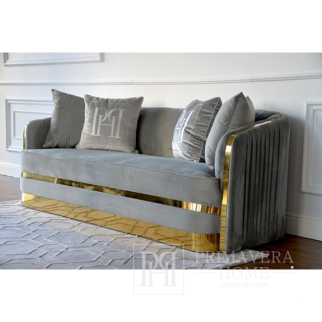 MADONNA elegant and modern grey gold glamour New York-style upholstered sofa for living room OUTLET 