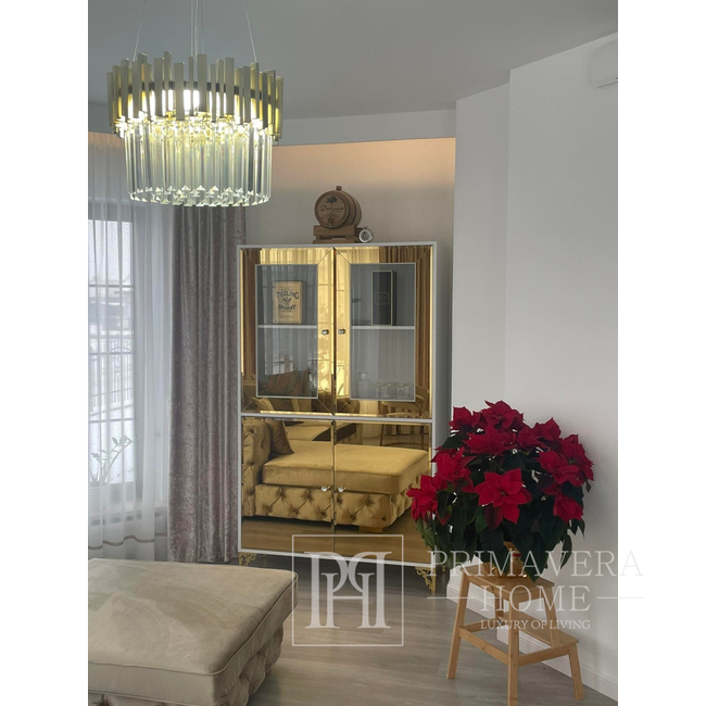 Exclusive glamor display cabinet, mirrored, high-gloss chest of drawers, high, wooden, mirrored gold display cabinet VENICE 