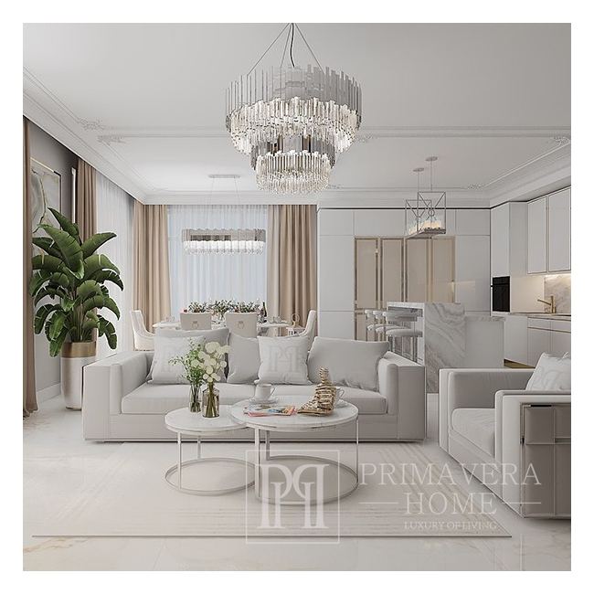 Glamorous modern 3-seater sofa, designer, upholstered, gray, silver EMPORIO