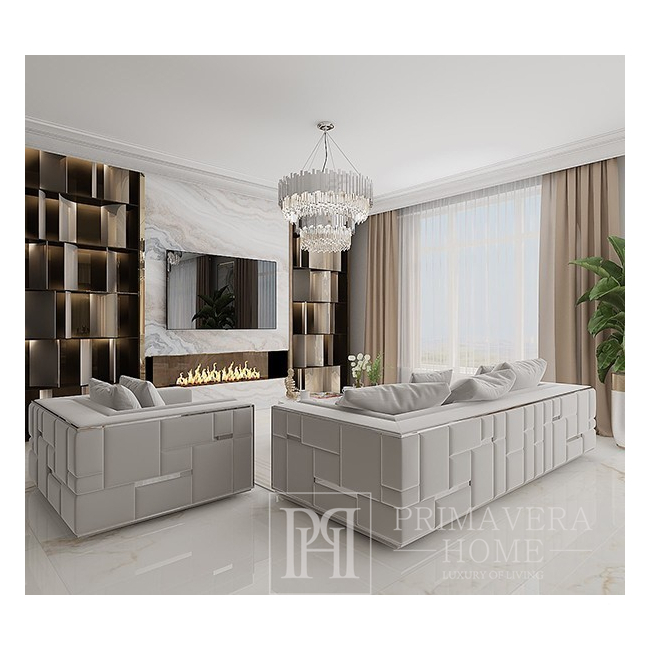 Glamorous modern 3-seater sofa, designer, upholstered, gray, silver EMPORIO 