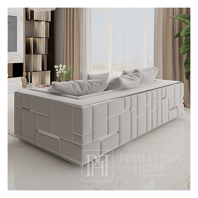 Prabangi moderni trivietė sofa, dizainerė, minkšta, pilka, sidabrinė EMPORIO 