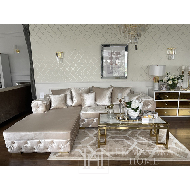 Siuvinėta Chesterfield glamūrinė sofa - moderni stilinga karalienė iš Emerald audinio