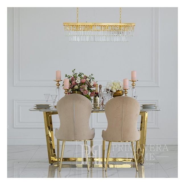 Stół glamour, ekskluzywny, do jadalni, stalowy, złoty, z brązowym blatem 220 cm KENT OUTLET
