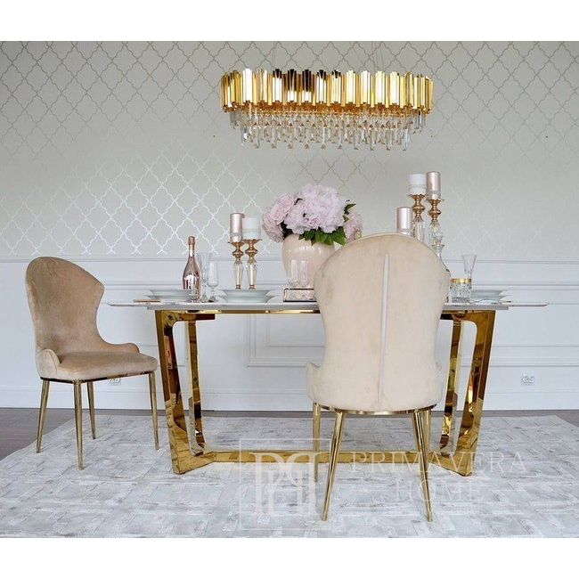 Glamour valgomasis stalas išskirtinis, plieninis, auksinis, rudas viršus 220 cm KENT OUTLET