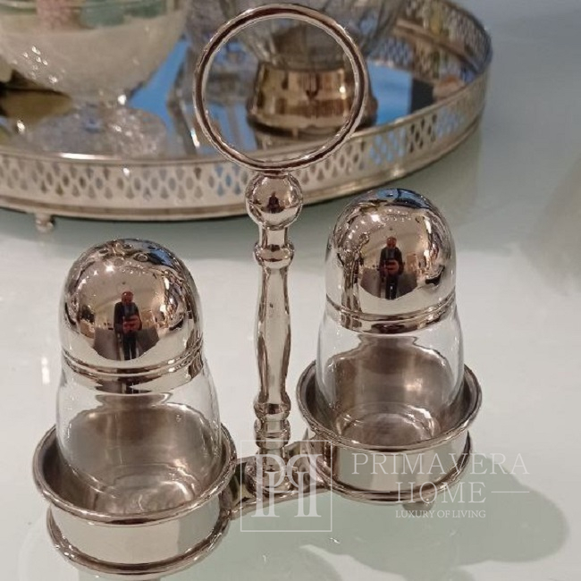 Spice set, salt and pepper on a stand, glamor seasoning box, glass, silver DUO 