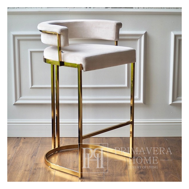 Modern, upholstered glamor stool for the dining room, bar, island, golden beige MARCO 
