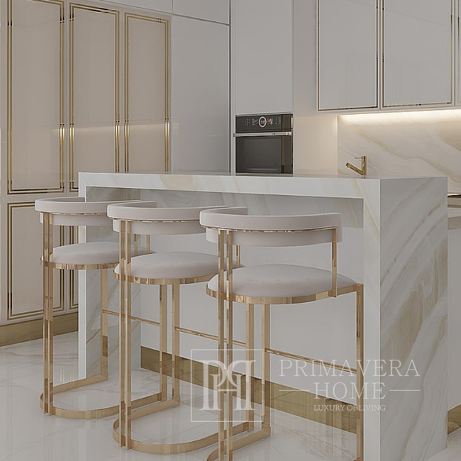 Modern, upholstered glamor stool for the dining room, bar, island, golden beige MARCO 