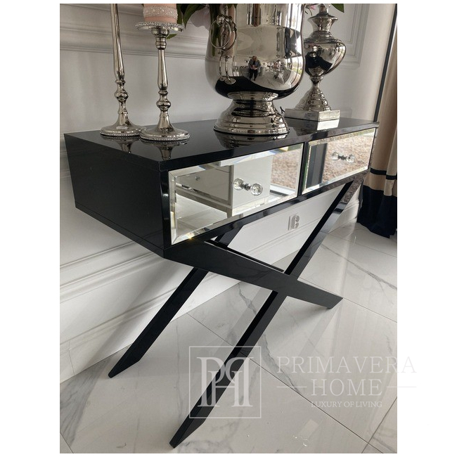 VIKI mirror console, glamorous, modern, black  or white with high gloss silver 