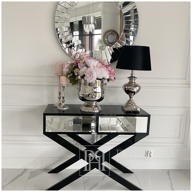 VIKI mirror console, glamorous, modern, black  or white with high gloss silver 