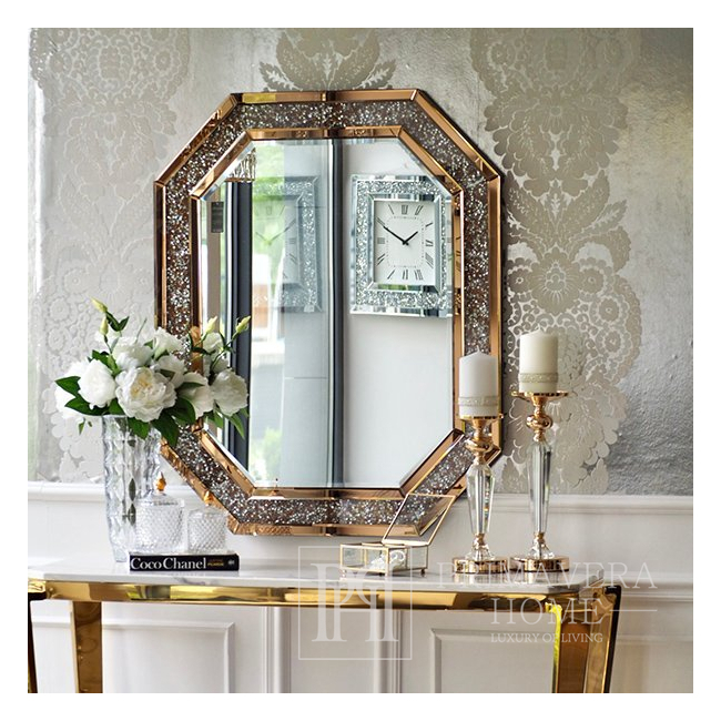 Deimantinis veidrodis, glamour 100x80 aukso, baltas RARE GOLD OUTLET 